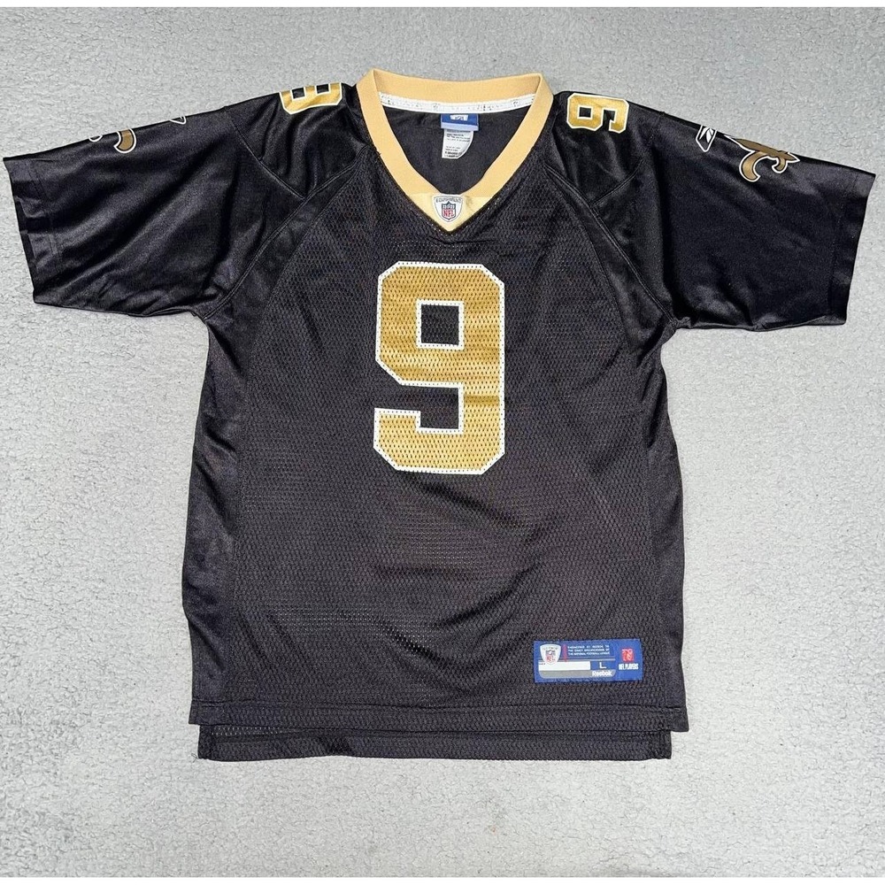 Reebok New Orleans Saints Drew Brees OnField Jersey Youth Sz L Black #9 2-Sided - Picture 2 of 10